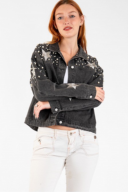 WOMEN STAR PATCH WITH STUD DISTRESSED WESTERN JACKET