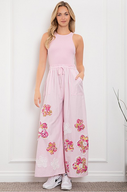 WIDE LEG EMBROIDERY JUMPSUIT