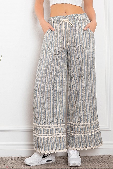 ELASTIC WAIST BAND WITH STRING WIDE LEG PANTS